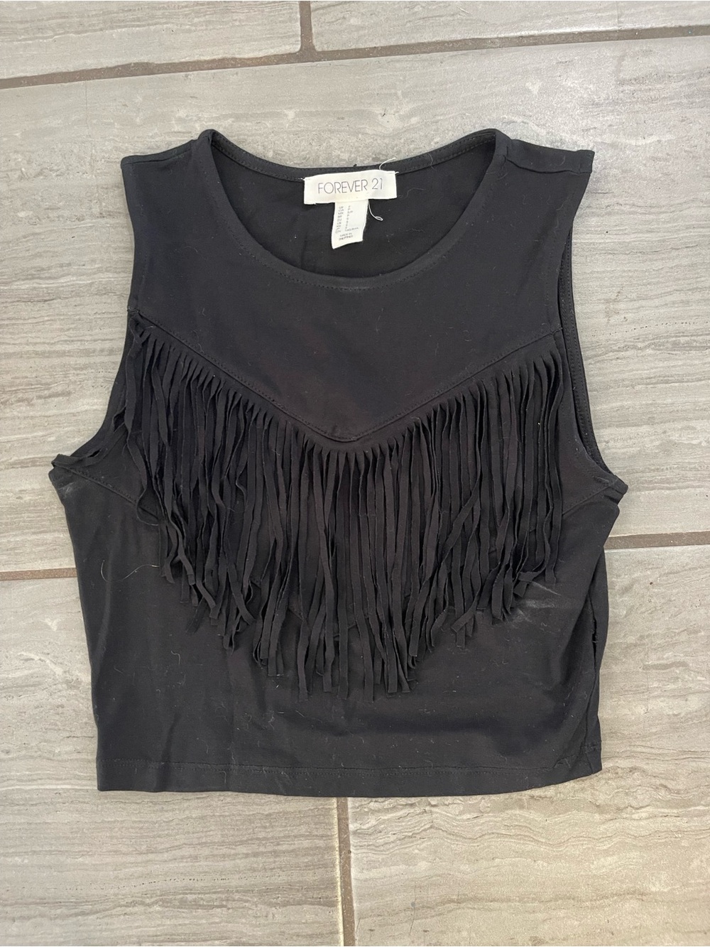 Forever 21 Black Fringe Crop Tank